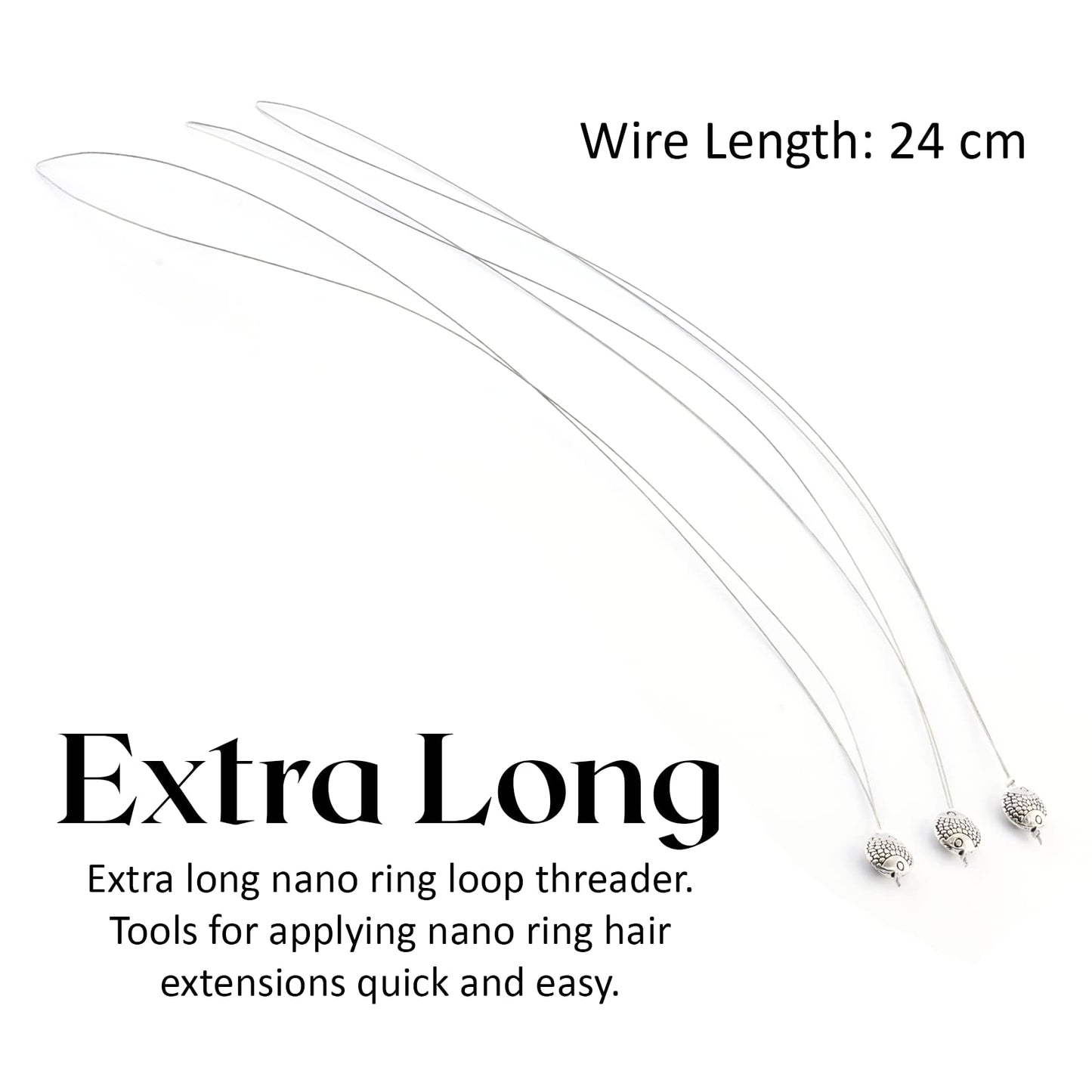 Hair Extension Nano Rings Threader Loop Hook Pulling Needle Tool 3pcs Micro Beads Links Feather Hair Extensions Threading Tool (3Pcs Threading Tool), Silver, 24cm