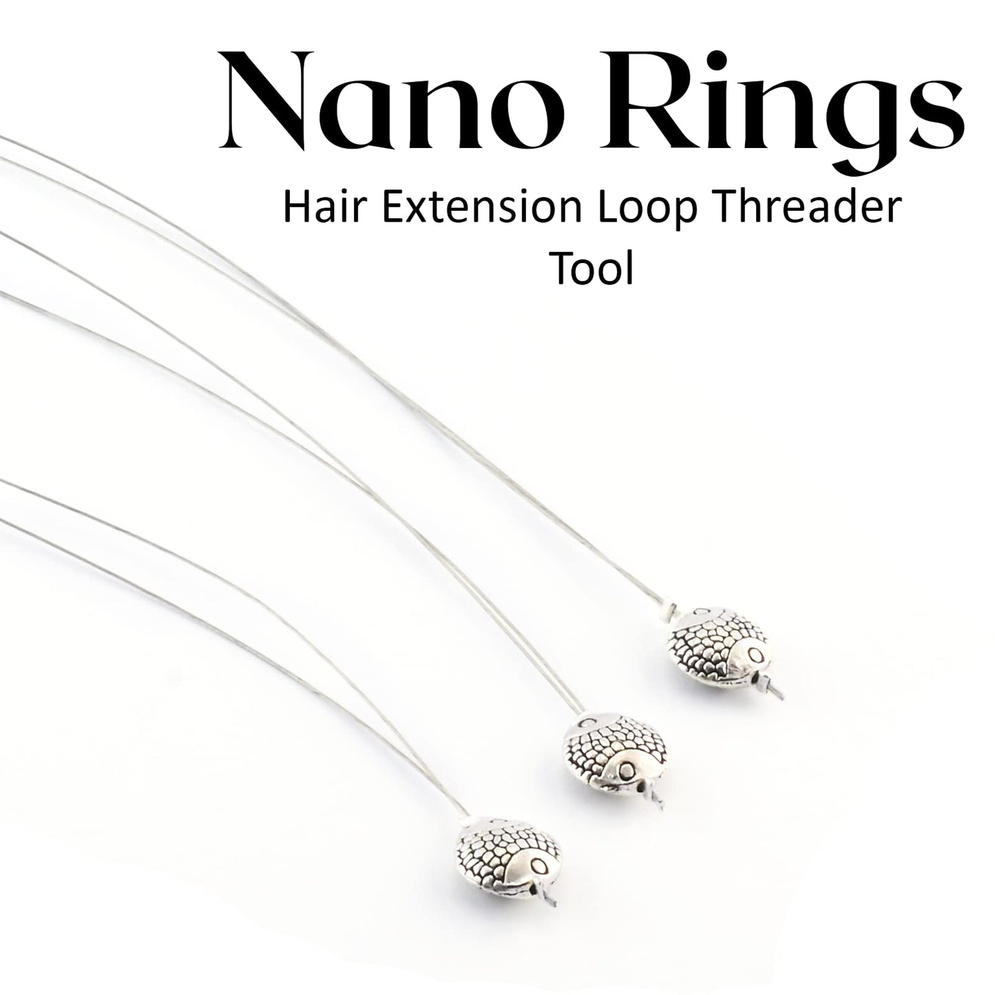 Hair Extension Nano Rings Threader Loop Hook Pulling Needle Tool 3pcs Micro Beads Links Feather Hair Extensions Threading Tool (3Pcs Threading Tool), Silver, 24cm